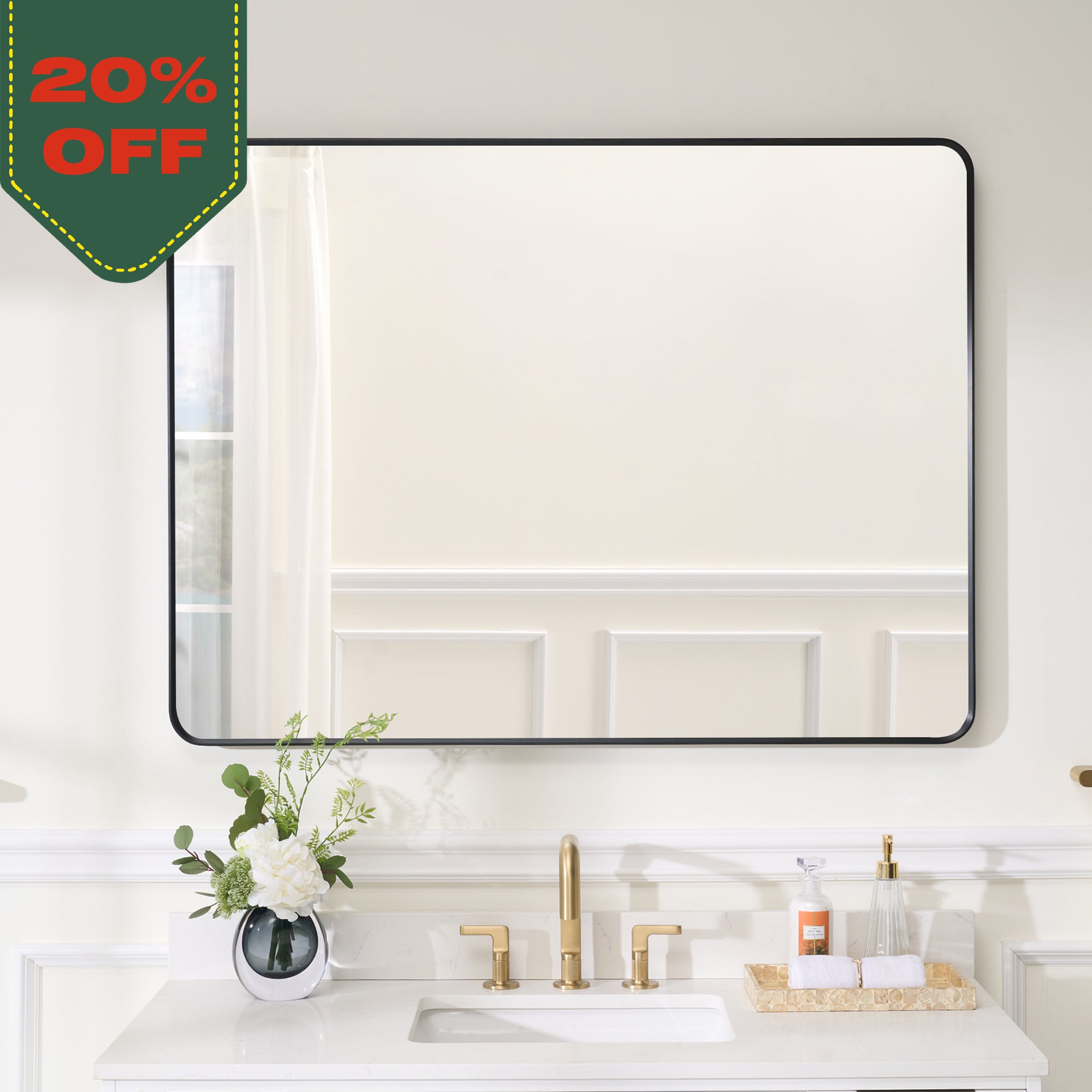 48-in W x 36-in H Black Rectangular Framed Bathroom Vanity Mirror