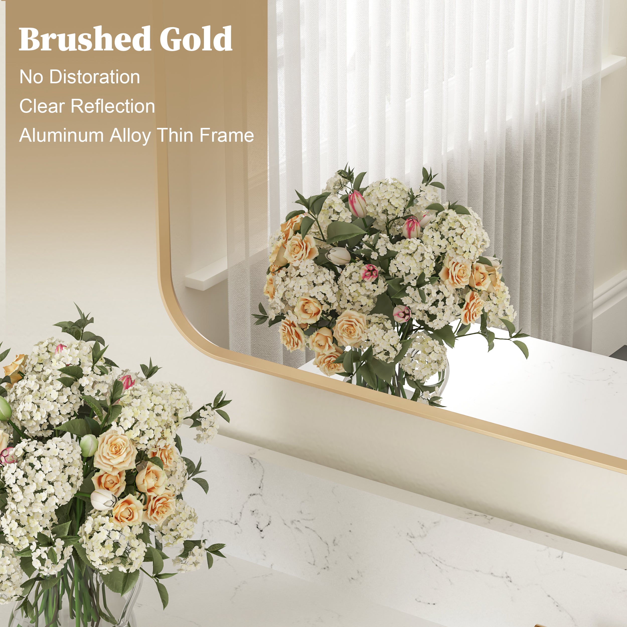 24-in W x 36-in H Brushed Gold Rectangular Framed Bathroom Vanity Mirror