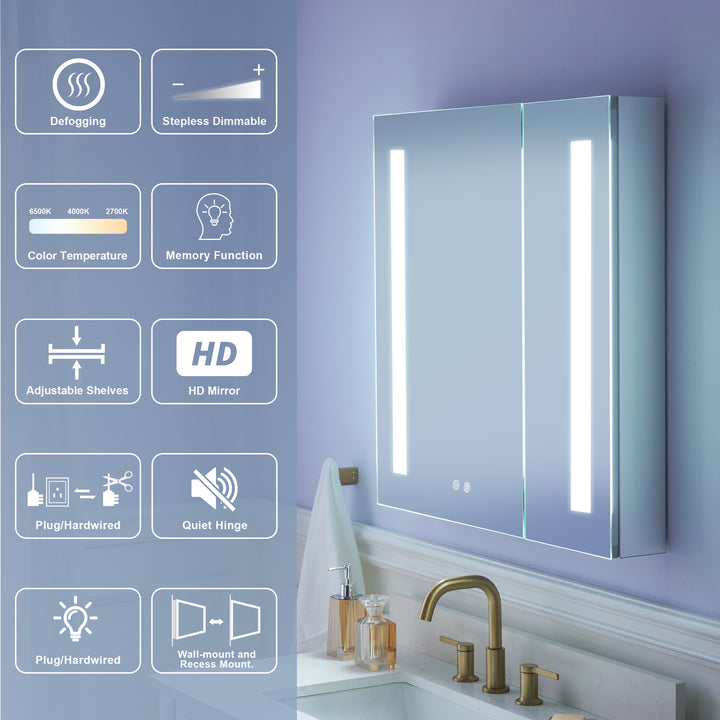 30 in. x 30 in. LED Lighted Surface/Recessed Mount Mirror Medicine Cabinet with Outlet