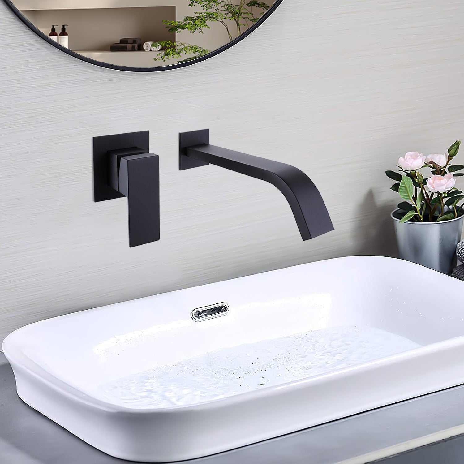 Single Handle Wall Mounted Bath Faucet In Matte Black Wellfor 7436