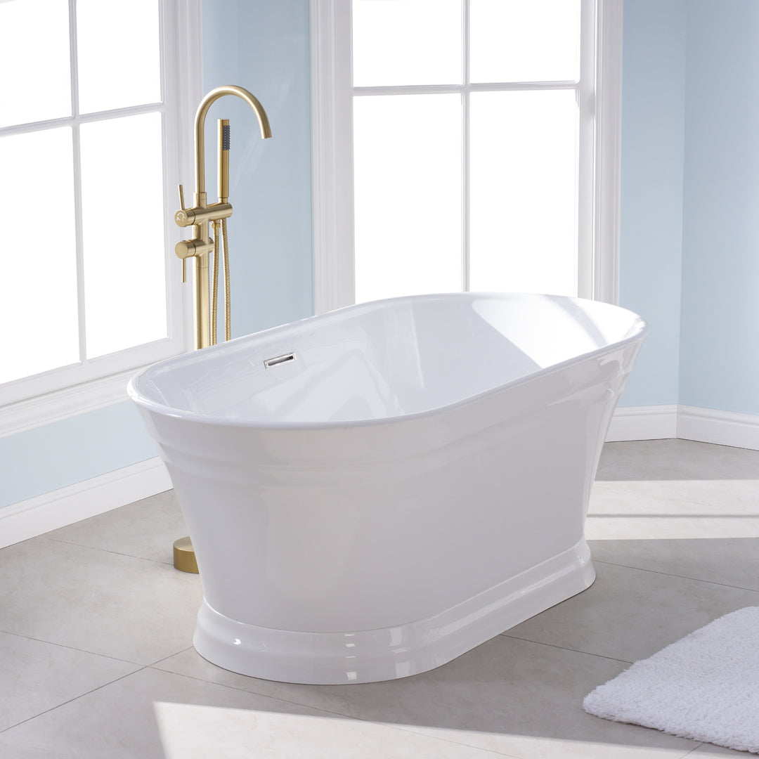 59" Acrylic Freestanding Soaking Bathtub in White with Overflow and Drain