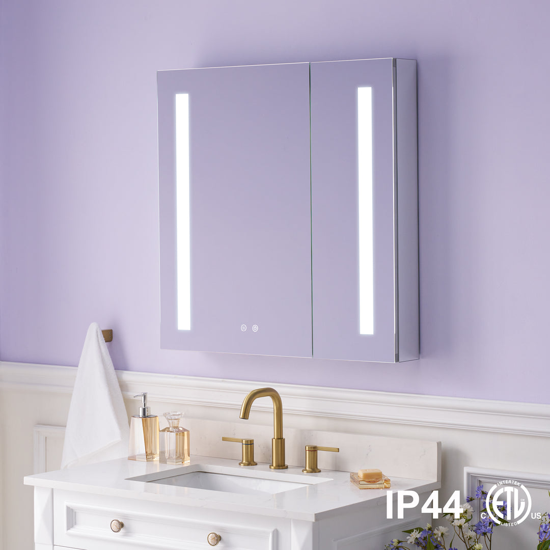 30 in. x 30 in. LED Lighted Surface/Recessed Mount Mirror Medicine Cabinet with Outlet