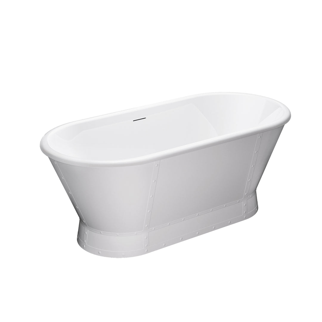 66" Freestanding Glossy White Acrylic Bathtub with Integrated Overflow