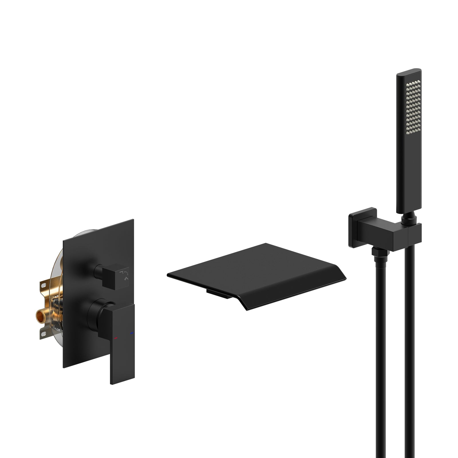 Male NPT with Hand Shower Matte Black Waterfall Bathtub Shower Set