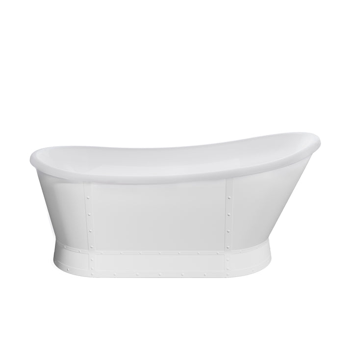 66" Freestanding Glossy White Acrylic Bathtub with Slotted Overflow and Drain