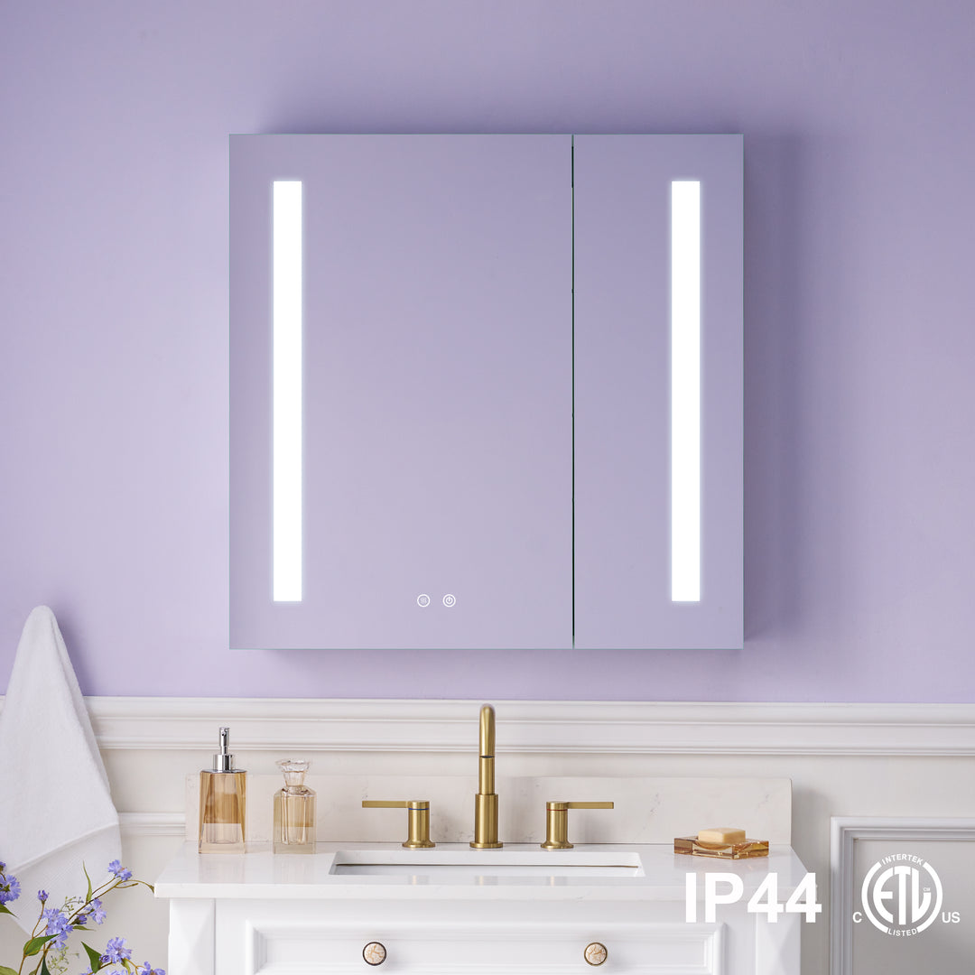 30 in. x 30 in. LED Lighted Surface/Recessed Mount Mirror Medicine Cabinet with Outlet