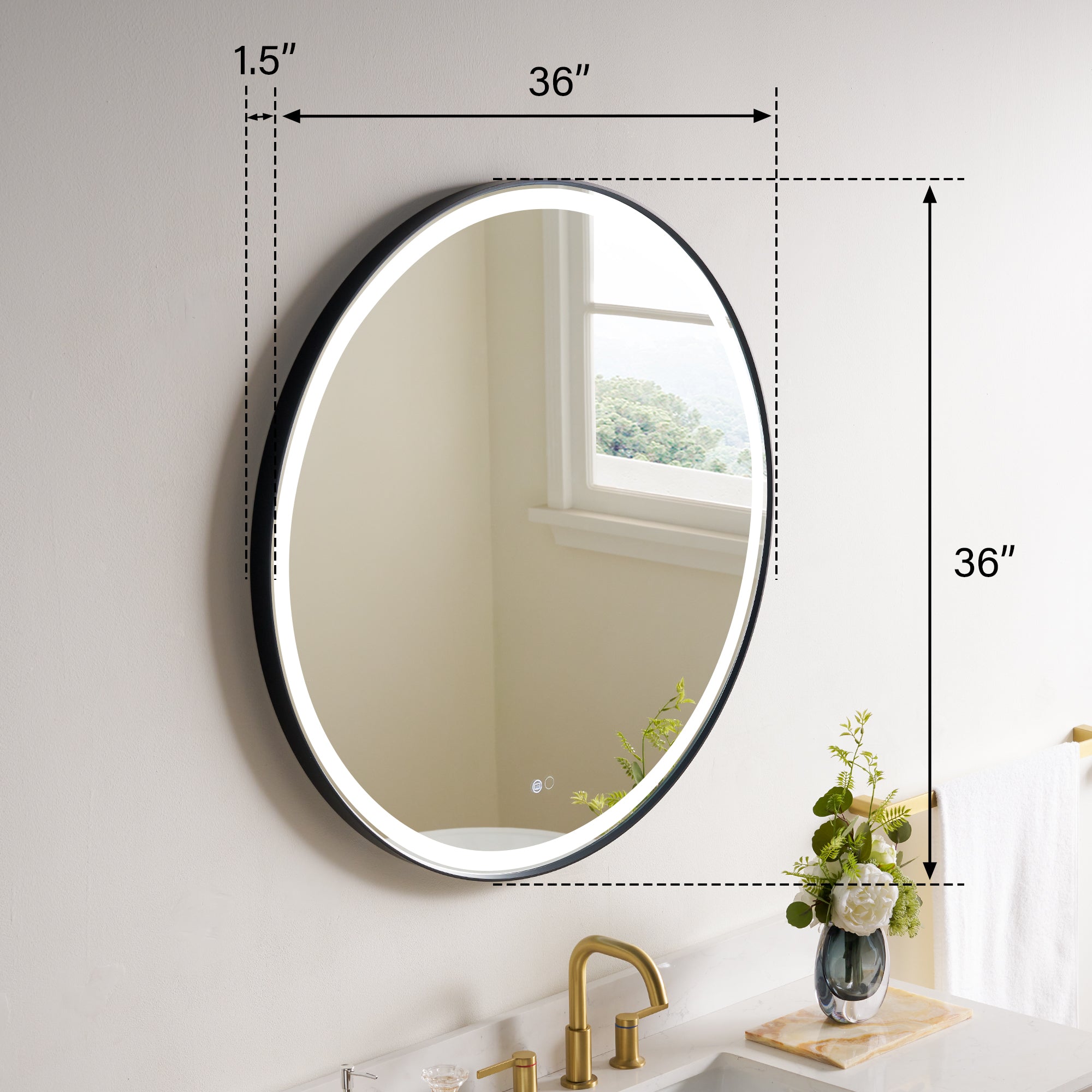 36 in. W x 36 in. H Matte Black Framed Round LED Light Bathroom Vanity Mirror