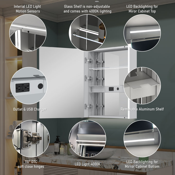 24 in. x 30 in.  Lighted LED Fog Free Surface Mount Silver Mirrored Soft Close Left Medicine Cabinet