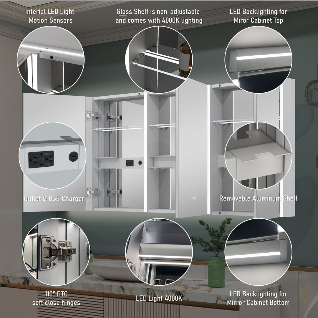 60 in. x 30 in.  Lighted LED Fog Free Surface Mount Silver Mirrored Soft Close Medicine Cabinet