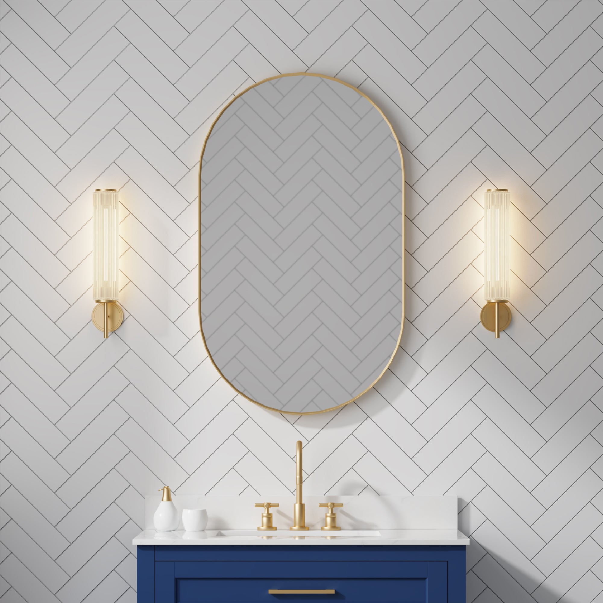 24 in. W x 40 in. H Oval Framed Wall Mount Bathroom Vanity Mirror in Brushed Gold