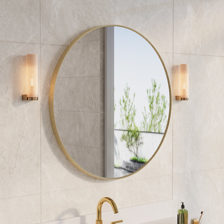 32 in. W x 32 in. H Brushed Gold Modern Bathroom Mirror Round Framed Aluminum Wall Mirror