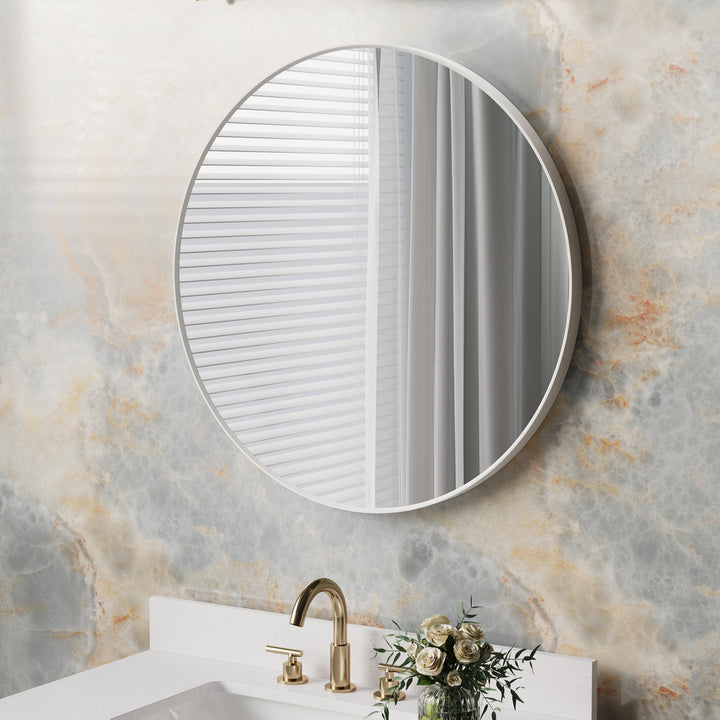 32 in. W x 32 in. H White Modern Bathroom Mirror Round Framed Aluminum Wall Mirror