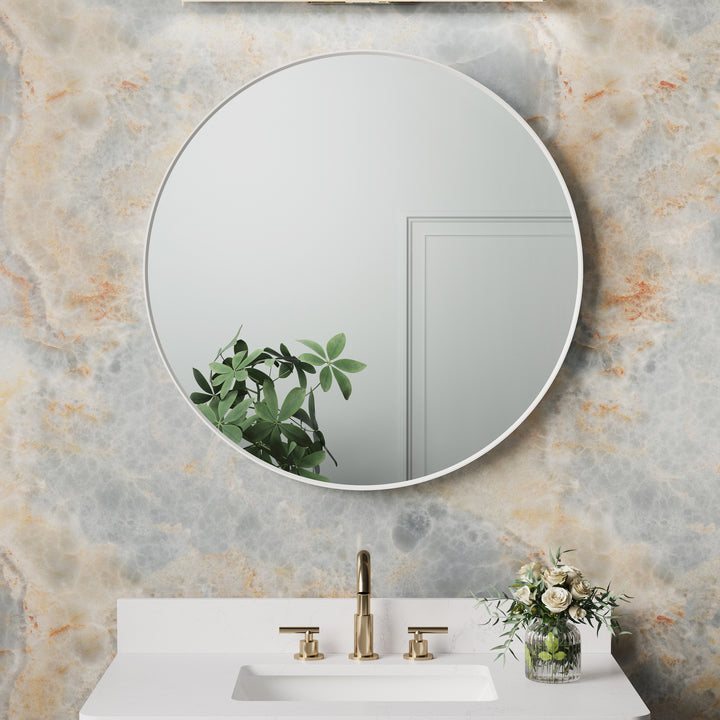 32 in. W x 32 in. H White Modern Bathroom Mirror Round Framed Aluminum Wall Mirror