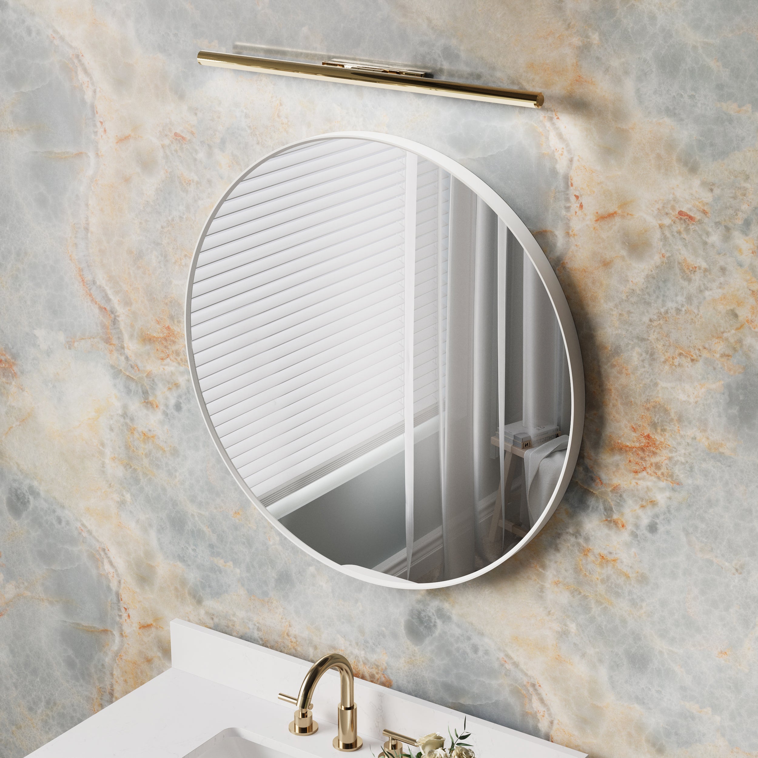 32 in. W x 32 in. H White Modern Bathroom Mirror Round Framed Aluminum Wall Mirror