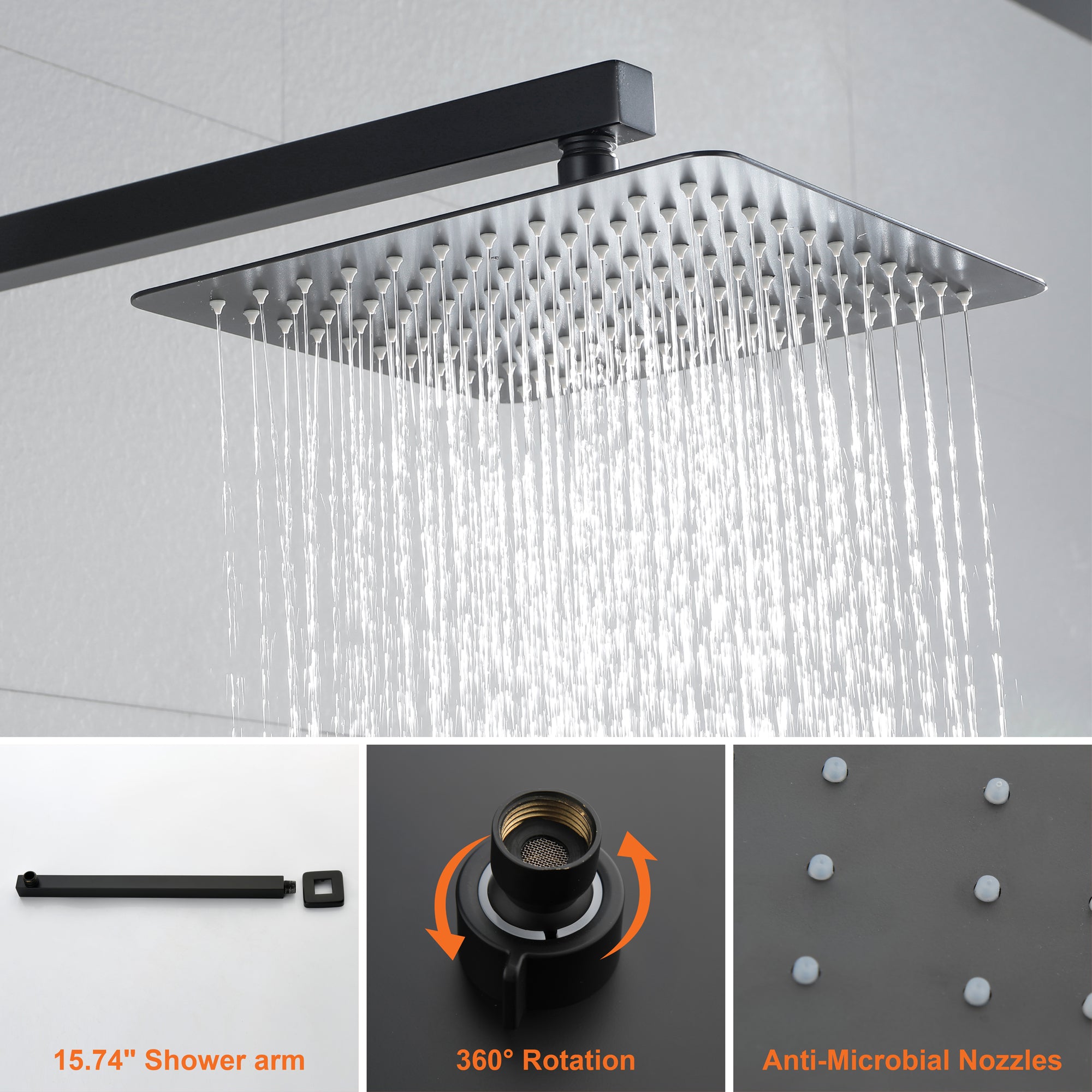 10-in Shower System with Three-function ABS Button Handheld Shower