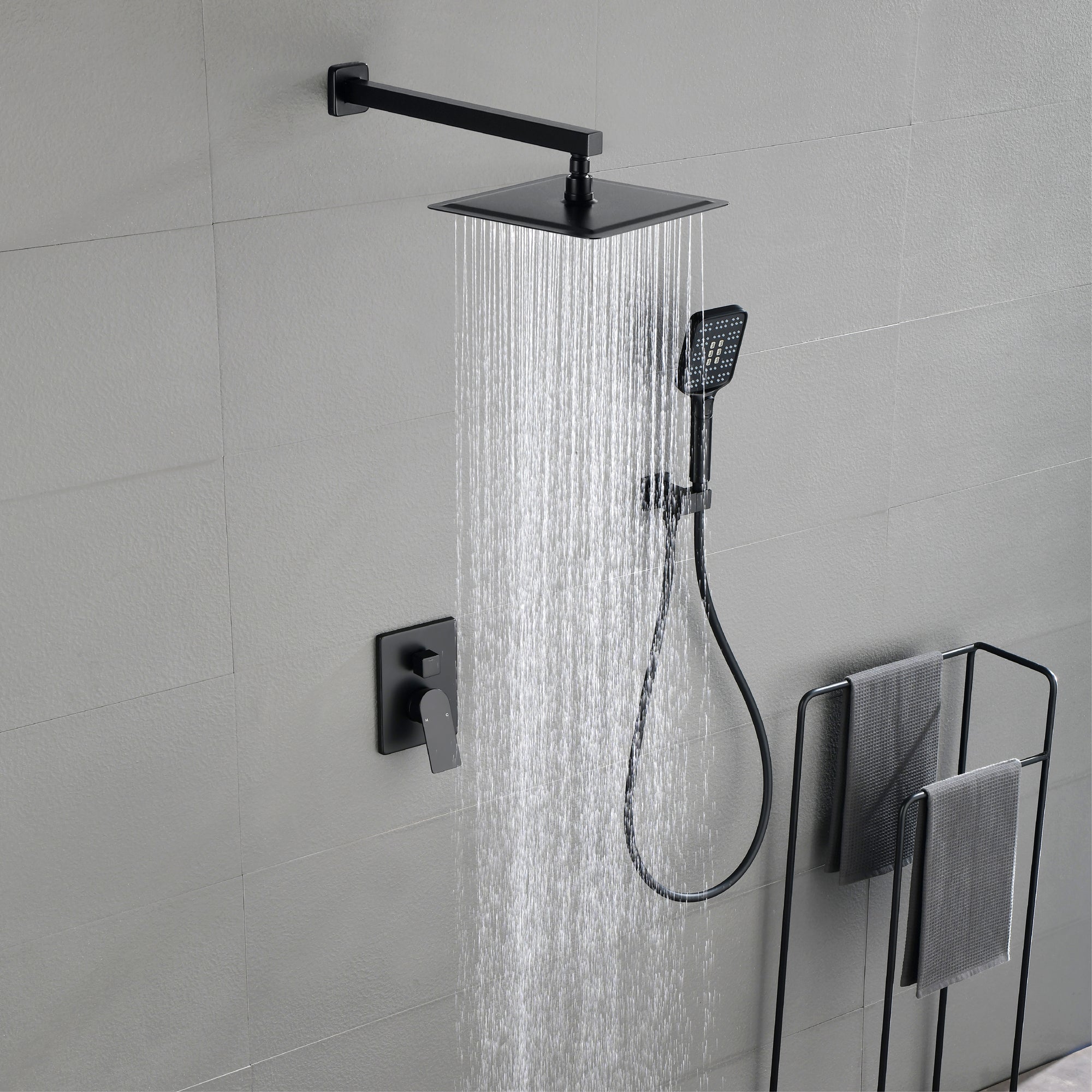 10-in Shower System with Three-function ABS Button Handheld Shower