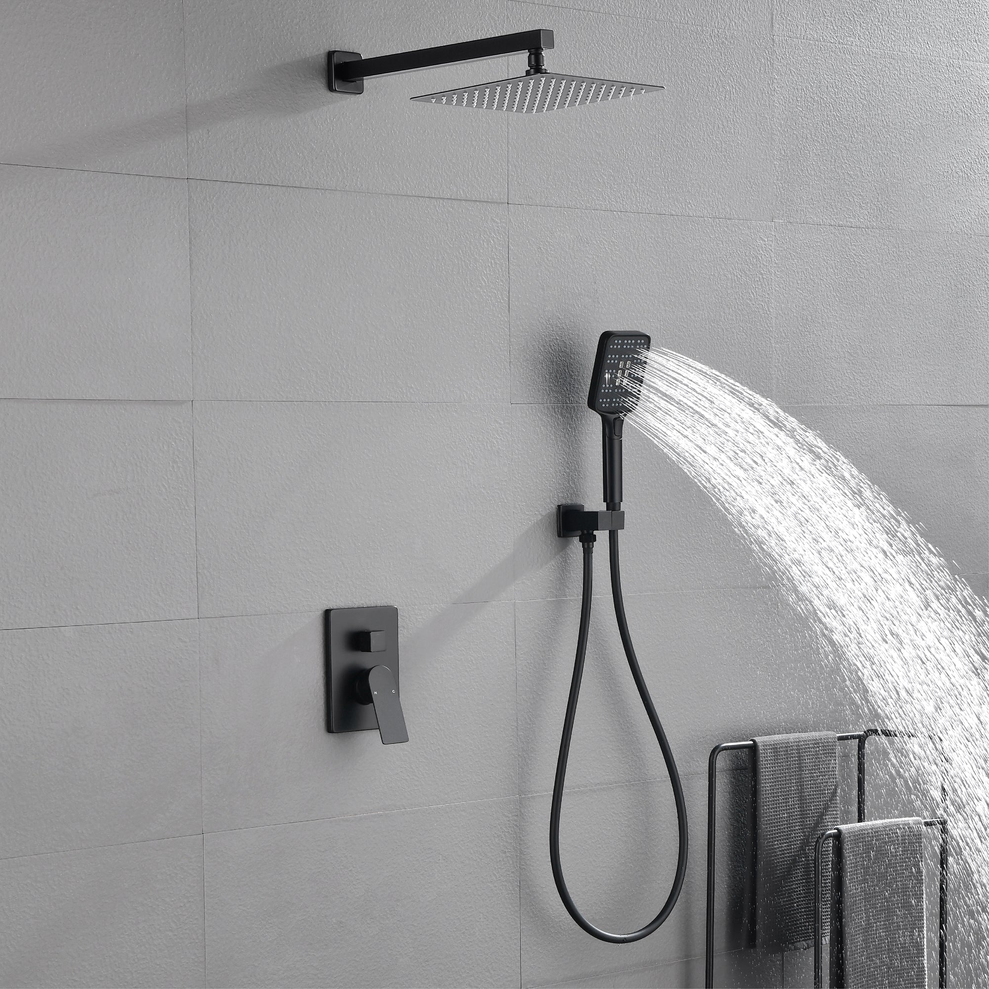 10-in Shower System with Three-function ABS Button Handheld Shower