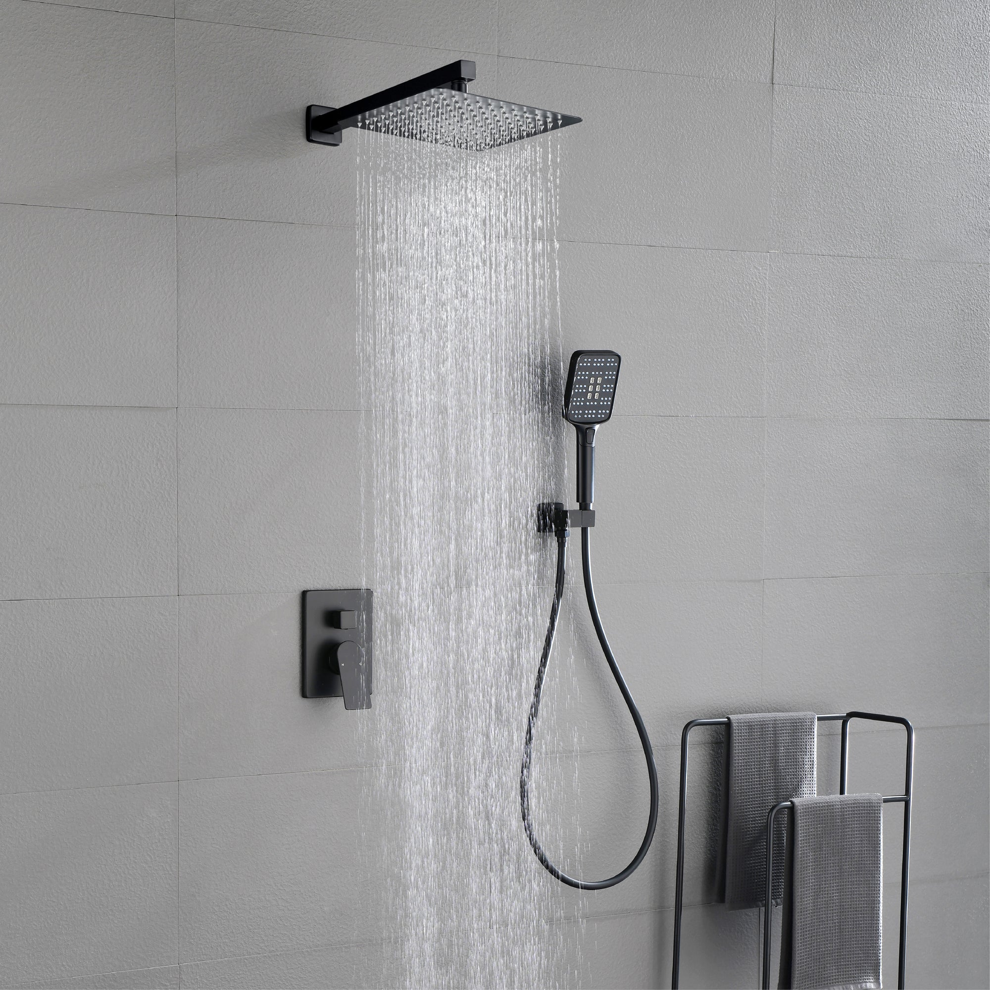 10-in Shower System with Three-function ABS Button Handheld Shower