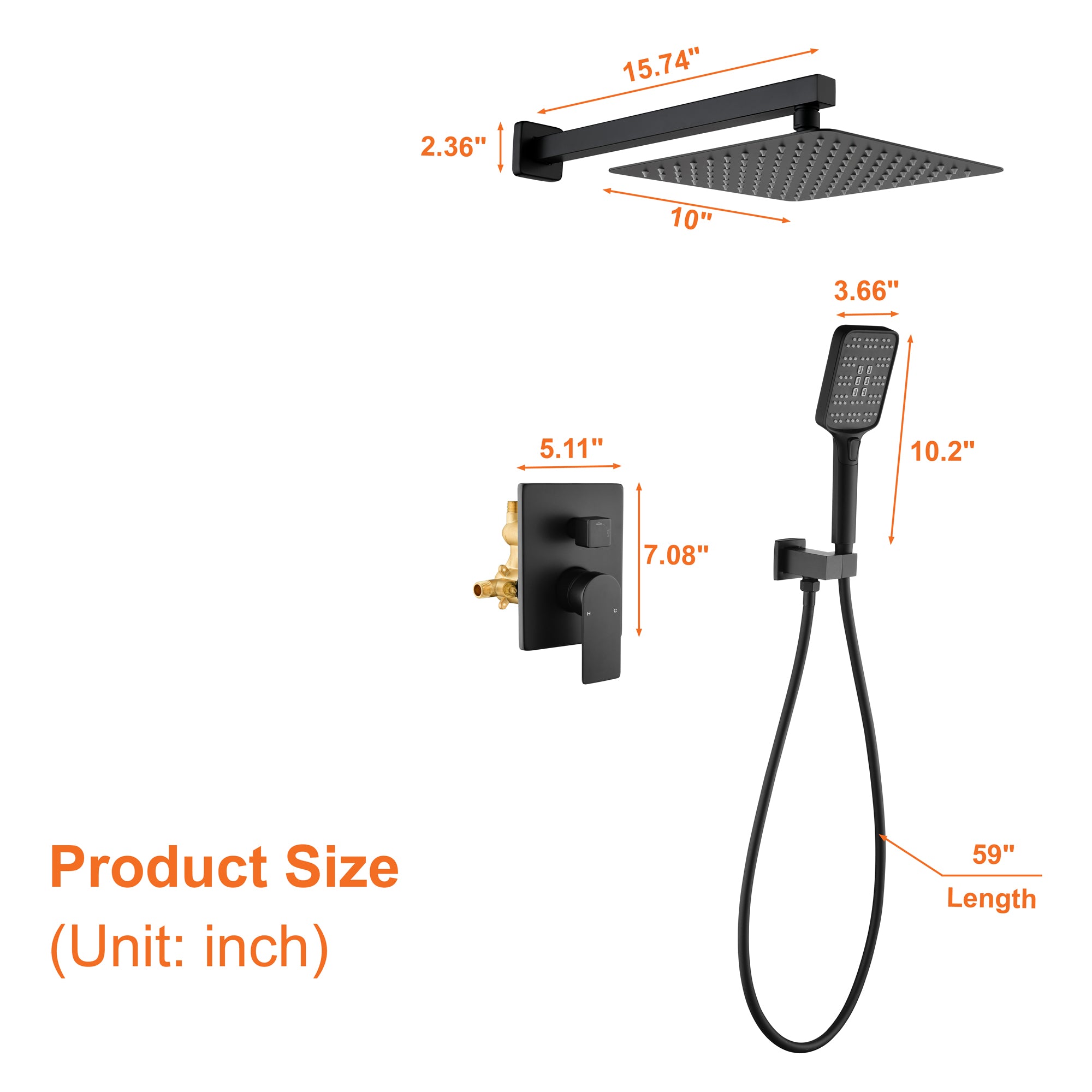 10-in Shower System with Three-function ABS Button Handheld Shower