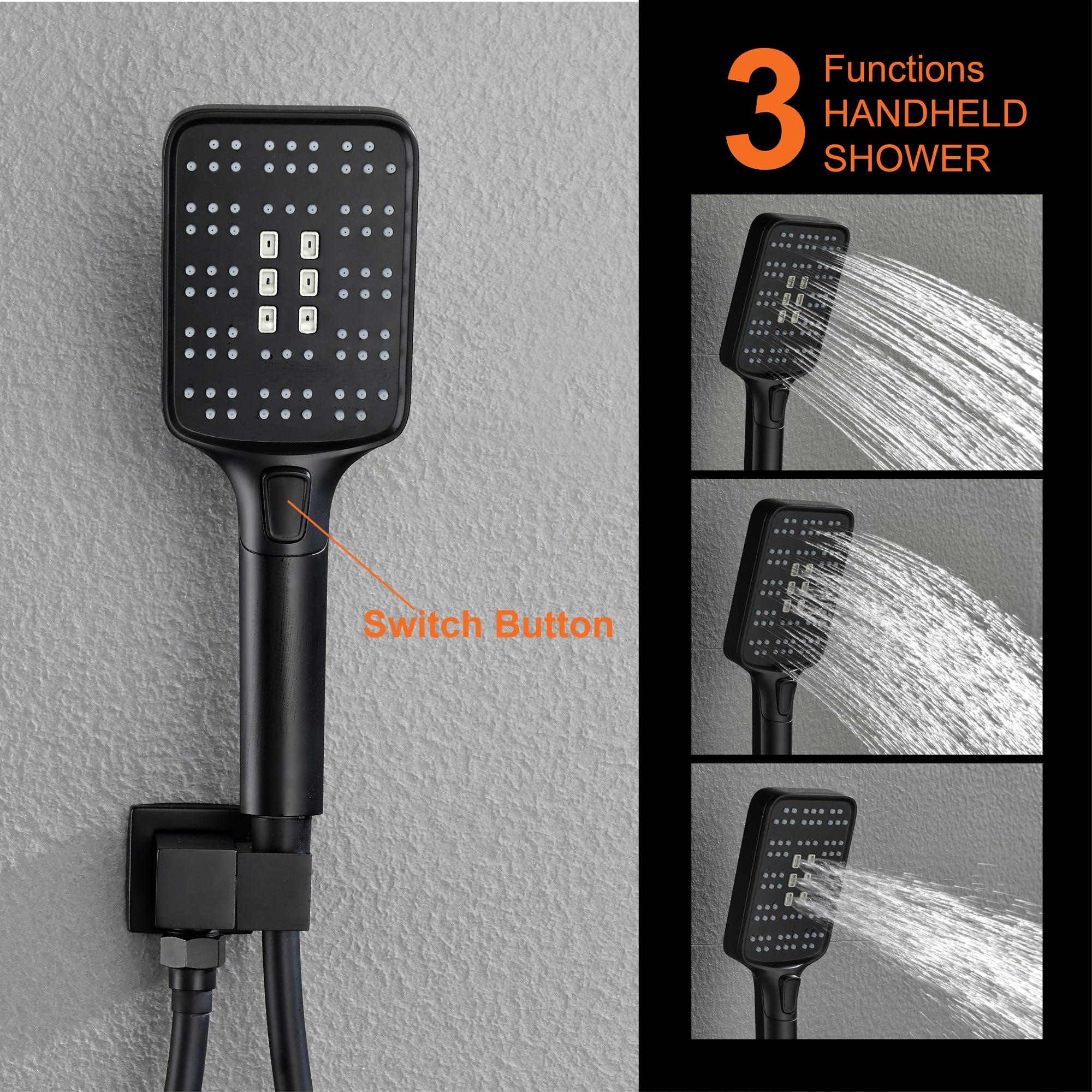 10-in Shower System with Three-function ABS Button Handheld Shower