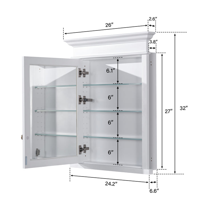 26 in.W x 32 in.H Recessed Bathroom Medicine Cabinet with Mirror in White