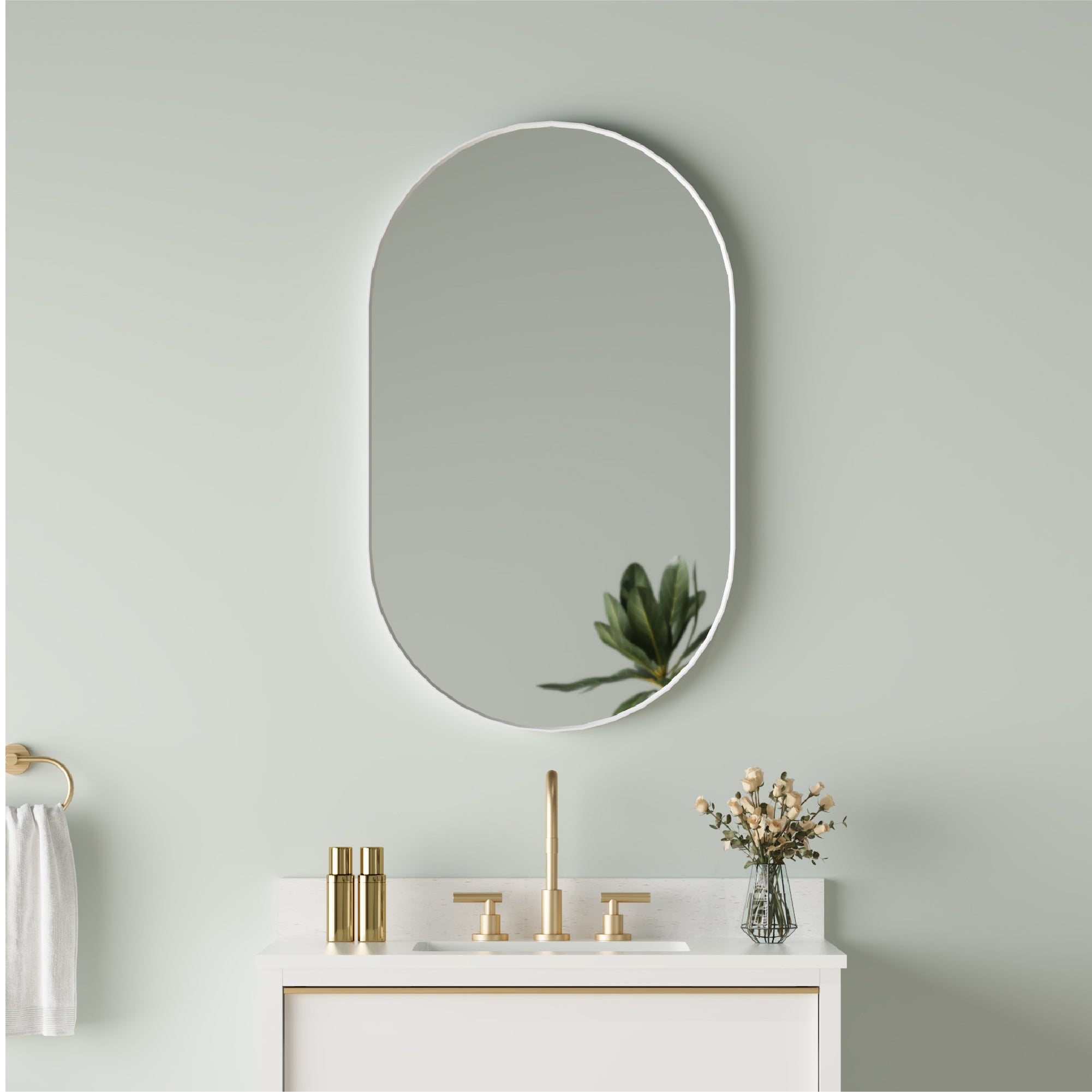 24 in. W x 40 in. H Oval Framed Wall Mount Bathroom Vanity Mirror in White