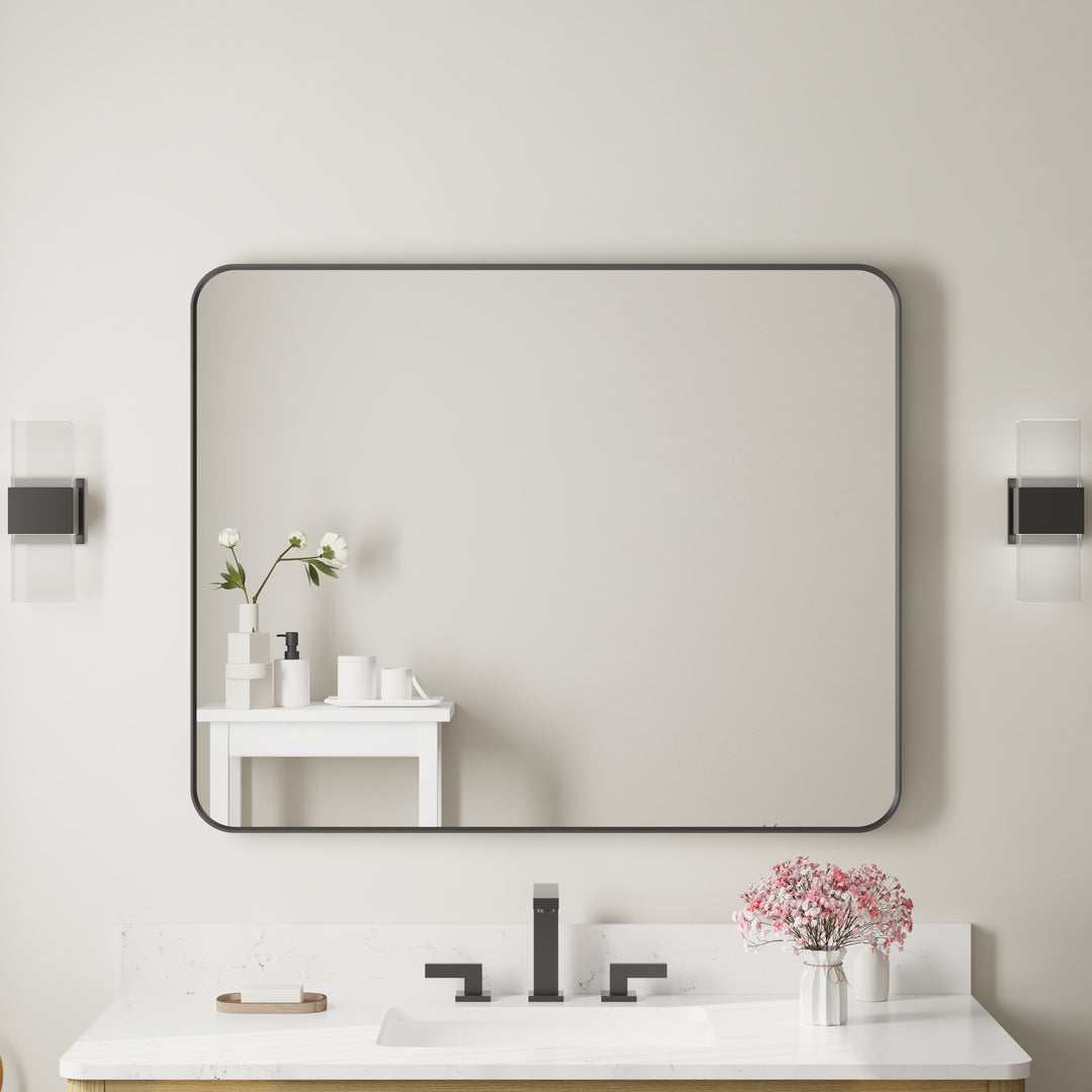 40-in W x 32-in H Black Rectangular Framed Bathroom Vanity Mirror