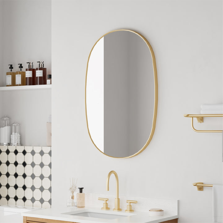 24 in. W. x 36 in. H Oval Framed Wall Bathroom Vanity Mirror in Brushed Gold