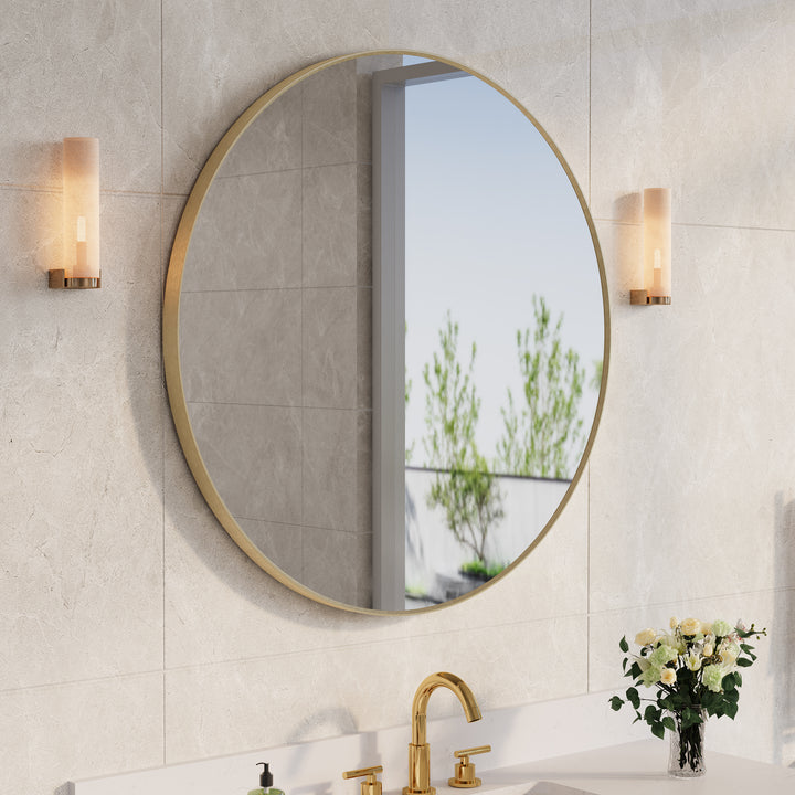 36 in. W x 36 in. H Brushed Gold Modern Bathroom Mirror Round Framed Aluminum Wall Mirror