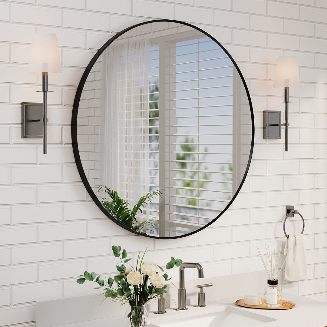 36 in. W x 36 in. H Black Modern Bathroom Mirror Round Framed Aluminum Wall Mirror