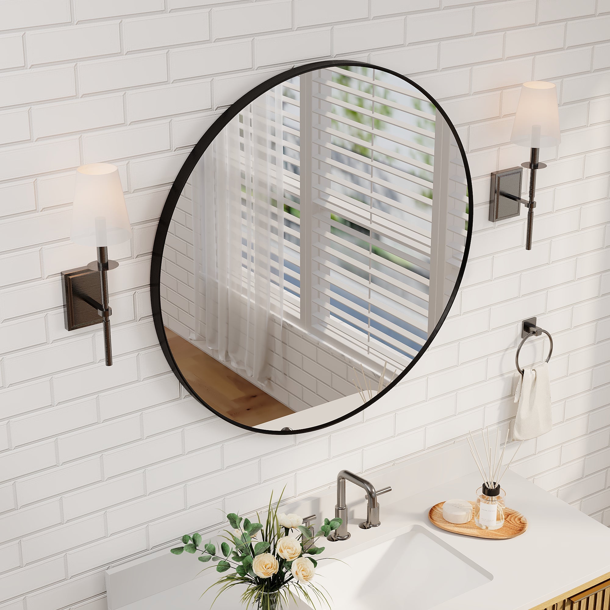 36 in. W x 36 in. H Black Modern Bathroom Mirror Round Framed Aluminum Wall Mirror