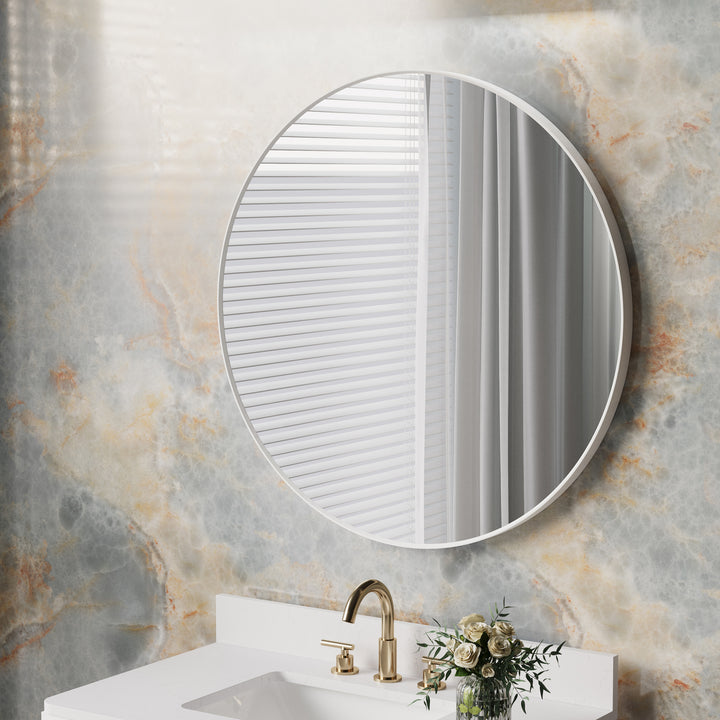 36 in. W x 36 in. H White Modern Bathroom Mirror Round Framed Aluminum Wall Mirror