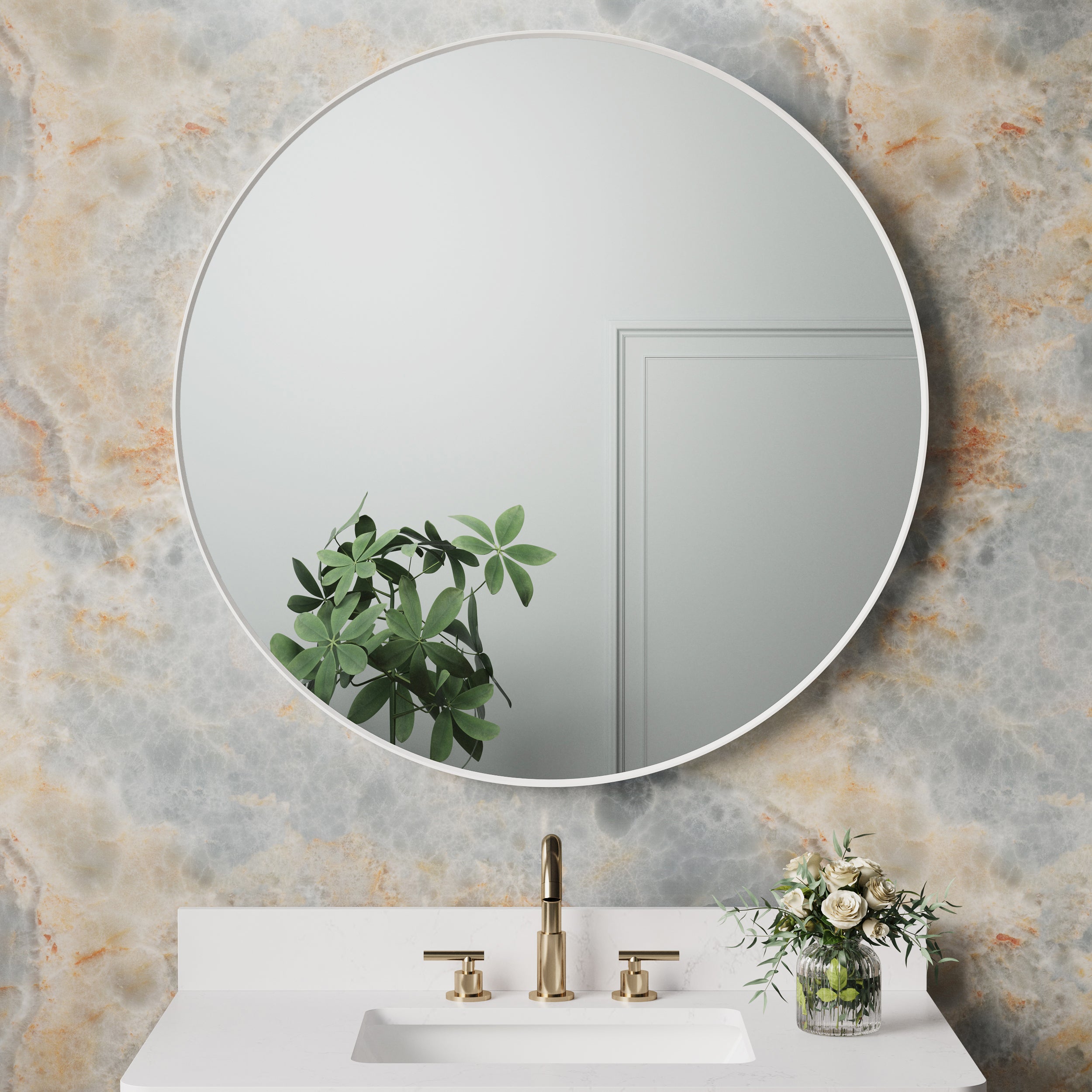 36 in. W x 36 in. H White Modern Bathroom Mirror Round Framed Aluminum Wall Mirror