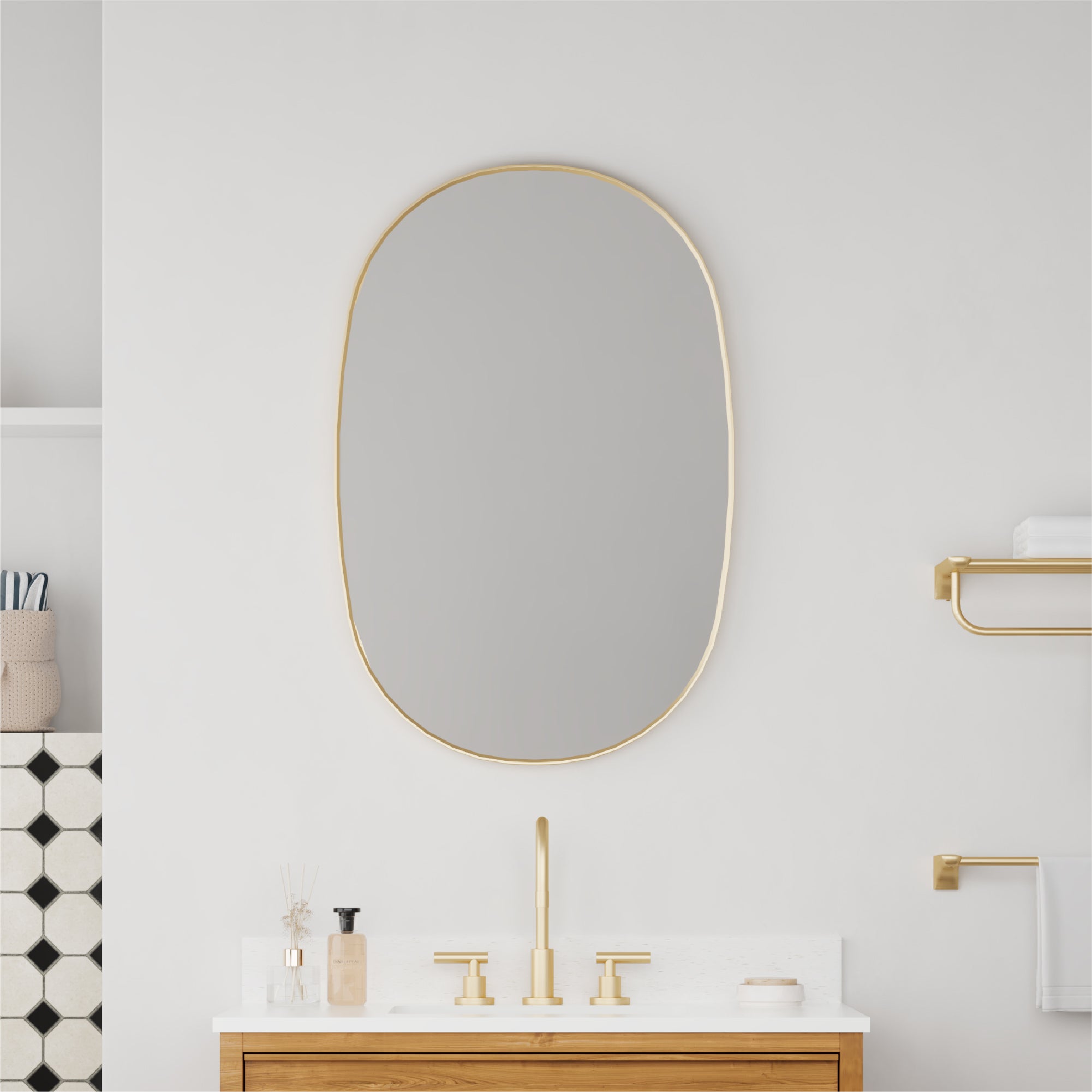 24 in. W. x 36 in. H Oval Framed Wall Bathroom Vanity Mirror in Brushed Gold