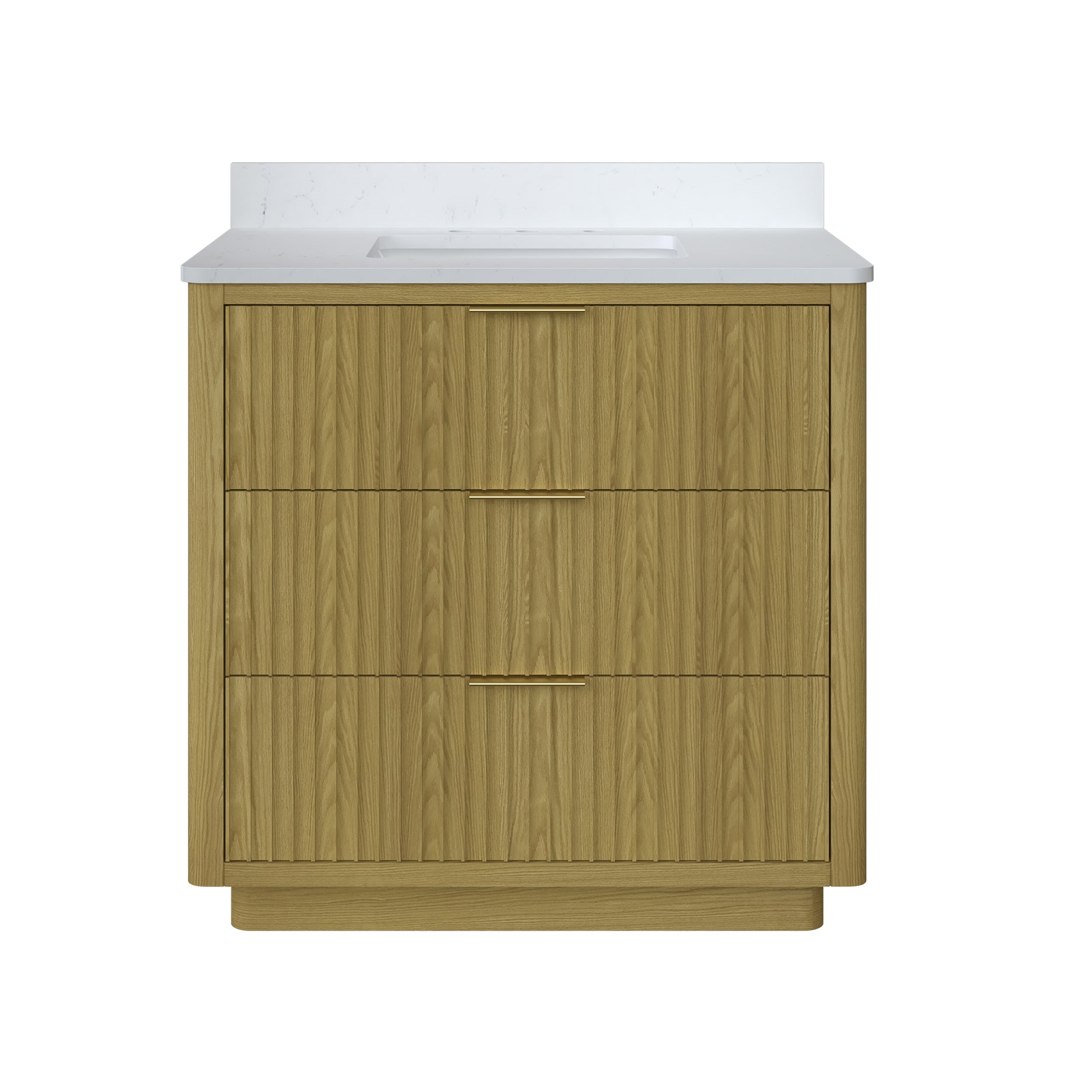 36 in. Oak Freestanding Solid Wood Bathroom Vanity with White Quartz Countertop