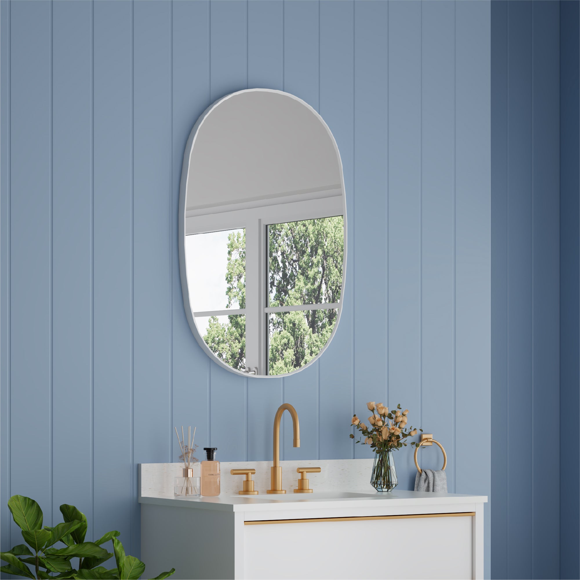 24 in. W. x 36 in. H Oval Framed Wall Bathroom Vanity Mirror in White