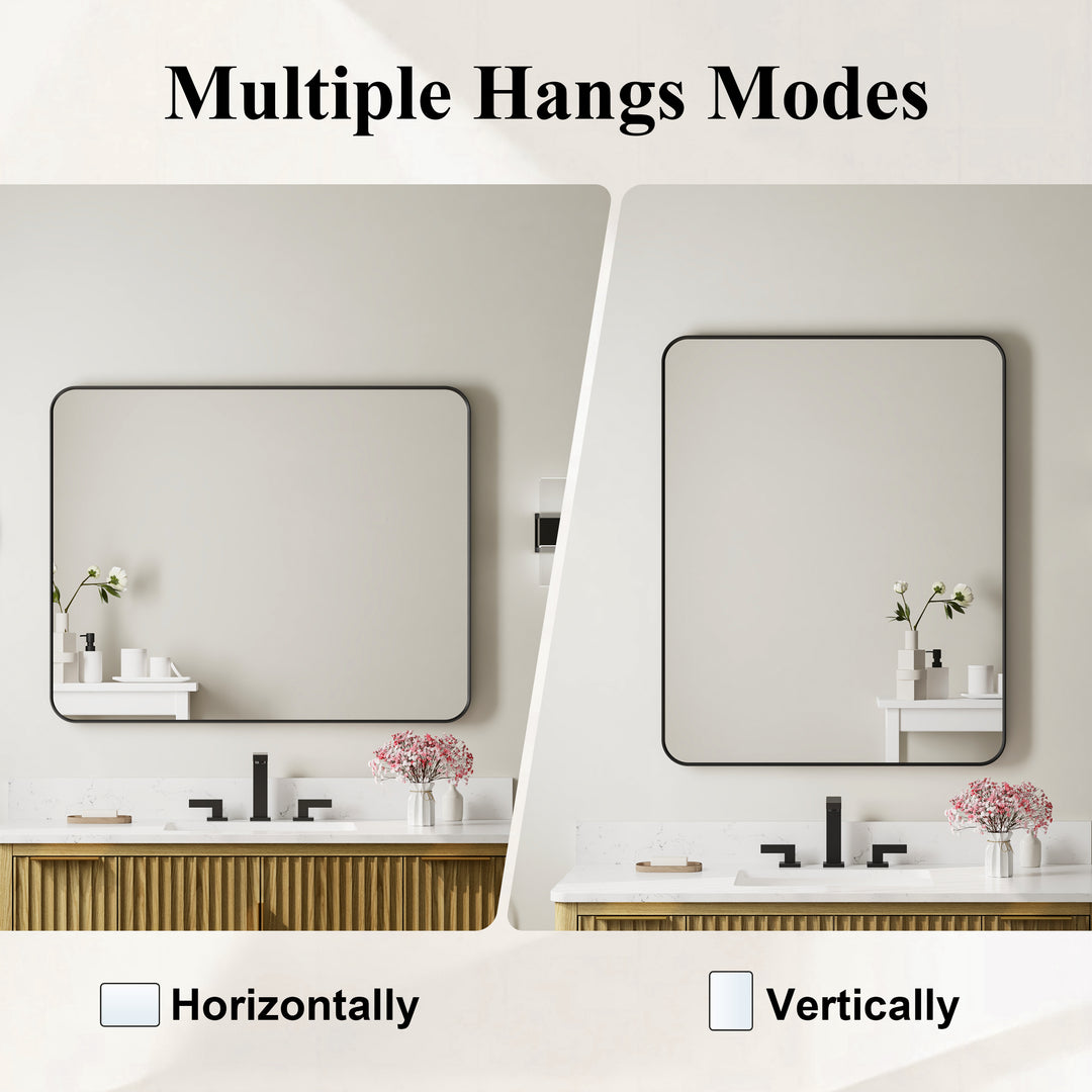 60-in W x 28-in H Black Rectangular Framed Bathroom Vanity Mirror