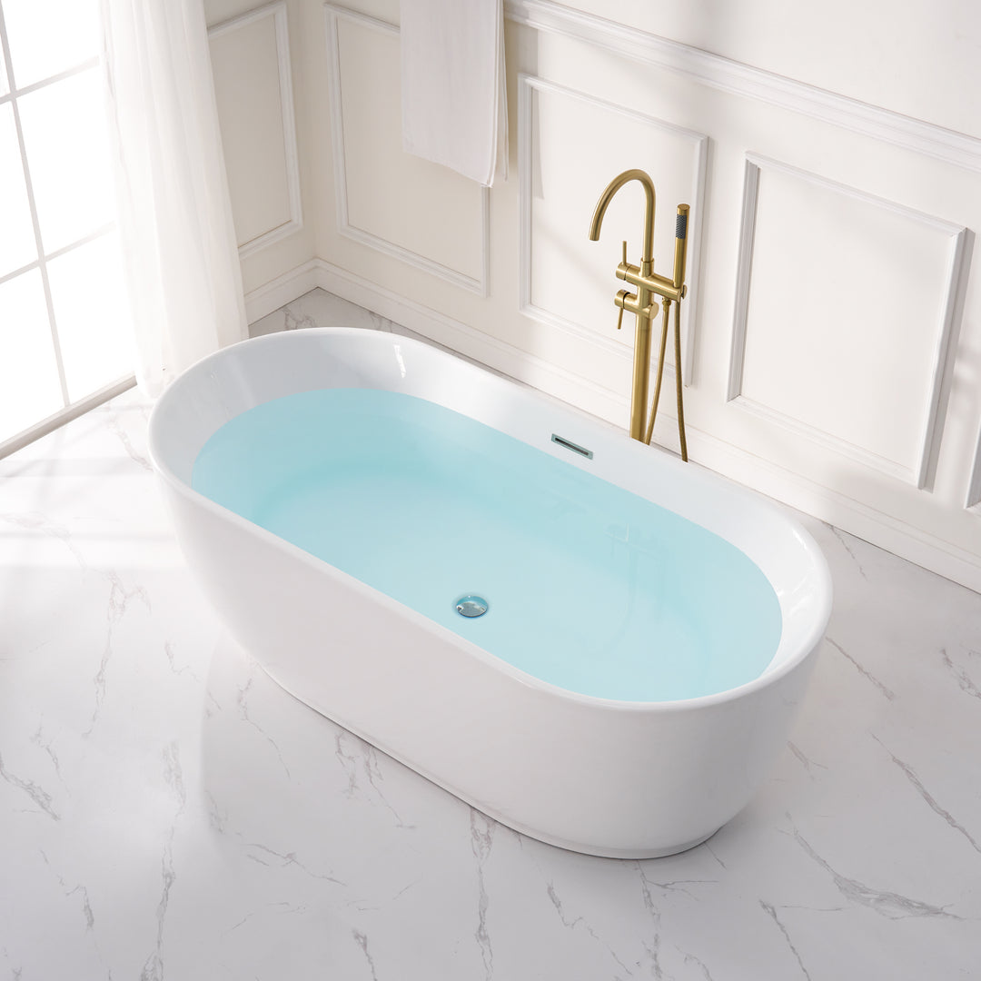 67" Acrylic Freestanding Soaking Bathtub in White with Overflow and Drain