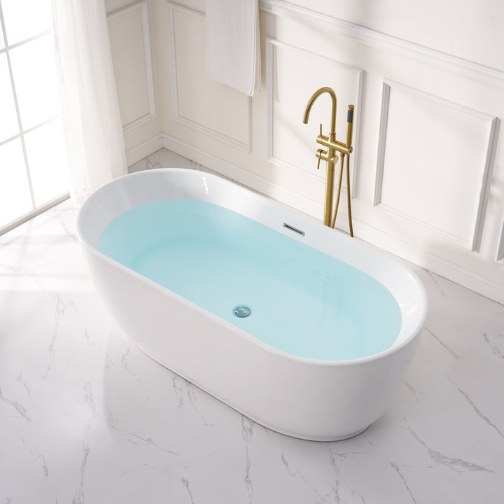 67" Acrylic Freestanding Soaking Bathtub in White with Overflow and Drain