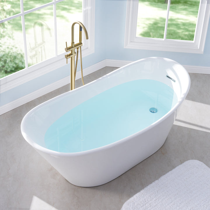 67" Luxury Acrylic Freestanding Flatbottom Whirlpool Bathtub in White