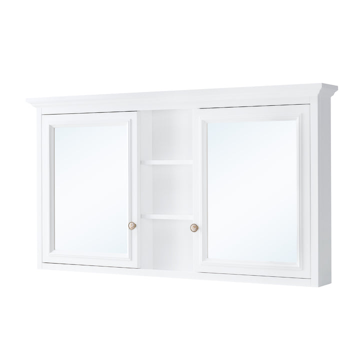 55 in. W x 30 in. H Rectangular White Solid Wood Surface-Mount Medicine Cabinet with Mirror