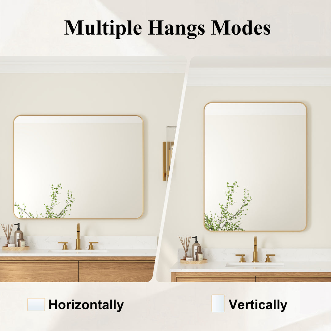 40-in W x 32-in H Brushed Gold Rectangular Framed Bathroom Vanity Mirror