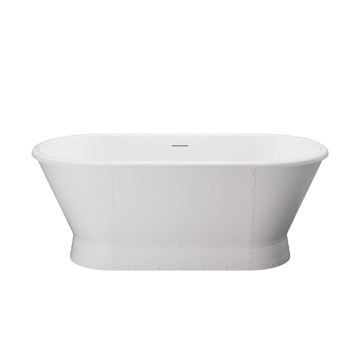 66" Freestanding Glossy White Acrylic Bathtub with Integrated Overflow