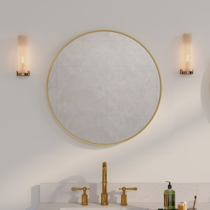 24 in. W x 24 in. H Brushed Gold Modern Bathroom Mirror Round Framed Aluminum Wall Mirror