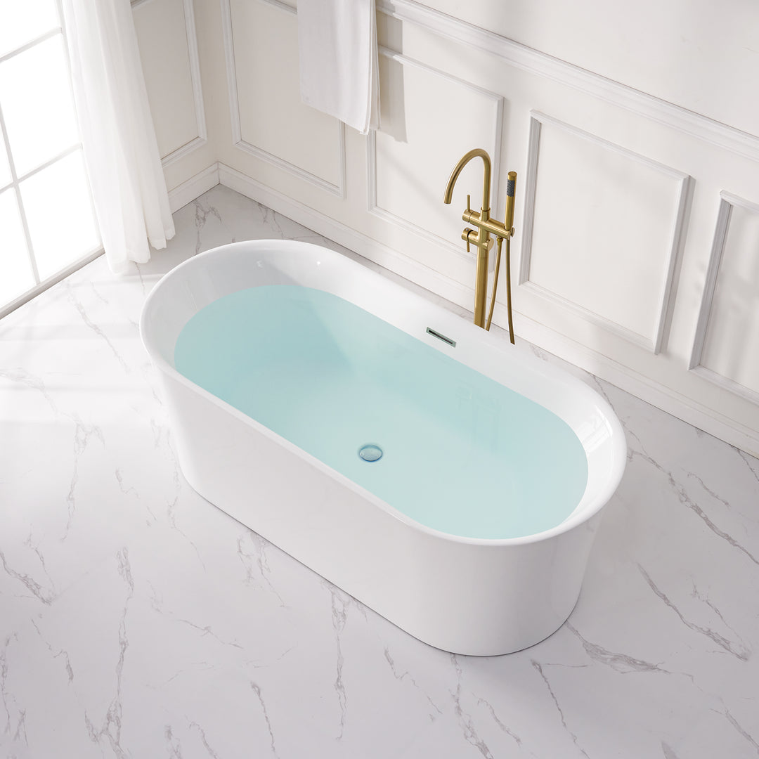 67" Acrylic Freestanding Soaking Bathtub in White with Overflow and Drain