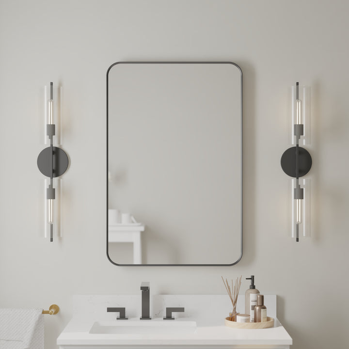 24-in W x 36-in H Black Rectangular Framed Bathroom Vanity Mirror