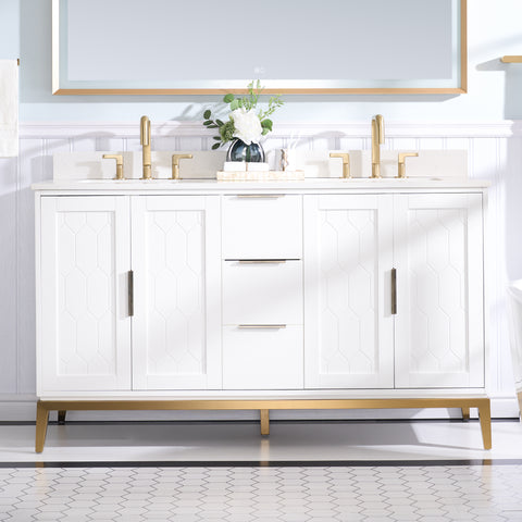 60 in. Bathroom Vanity in White with Carrara White Quartz Vanity Top with White Sink