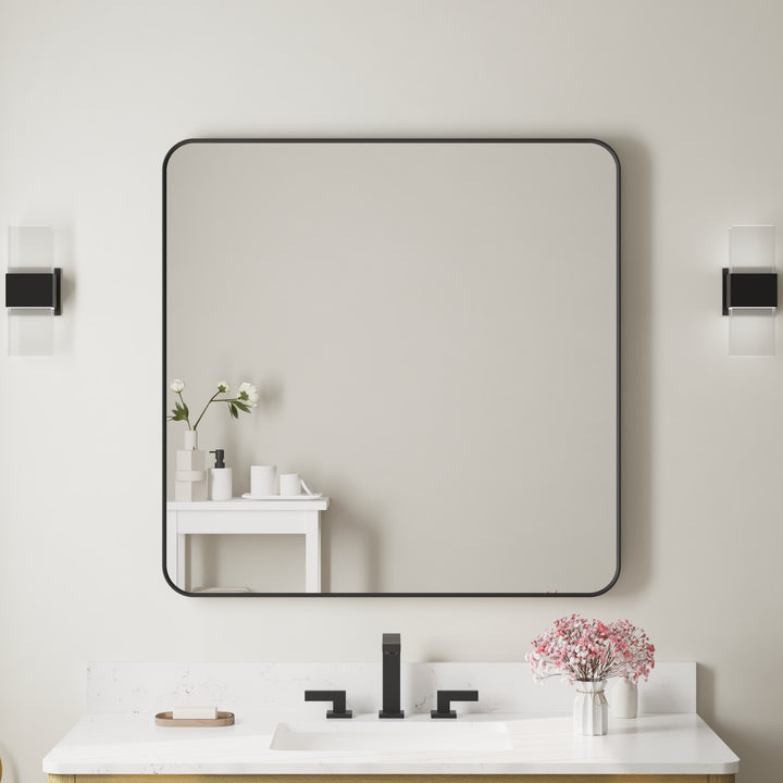 36-in W x 36-in H Black Rectangular Framed Bathroom Vanity Mirror