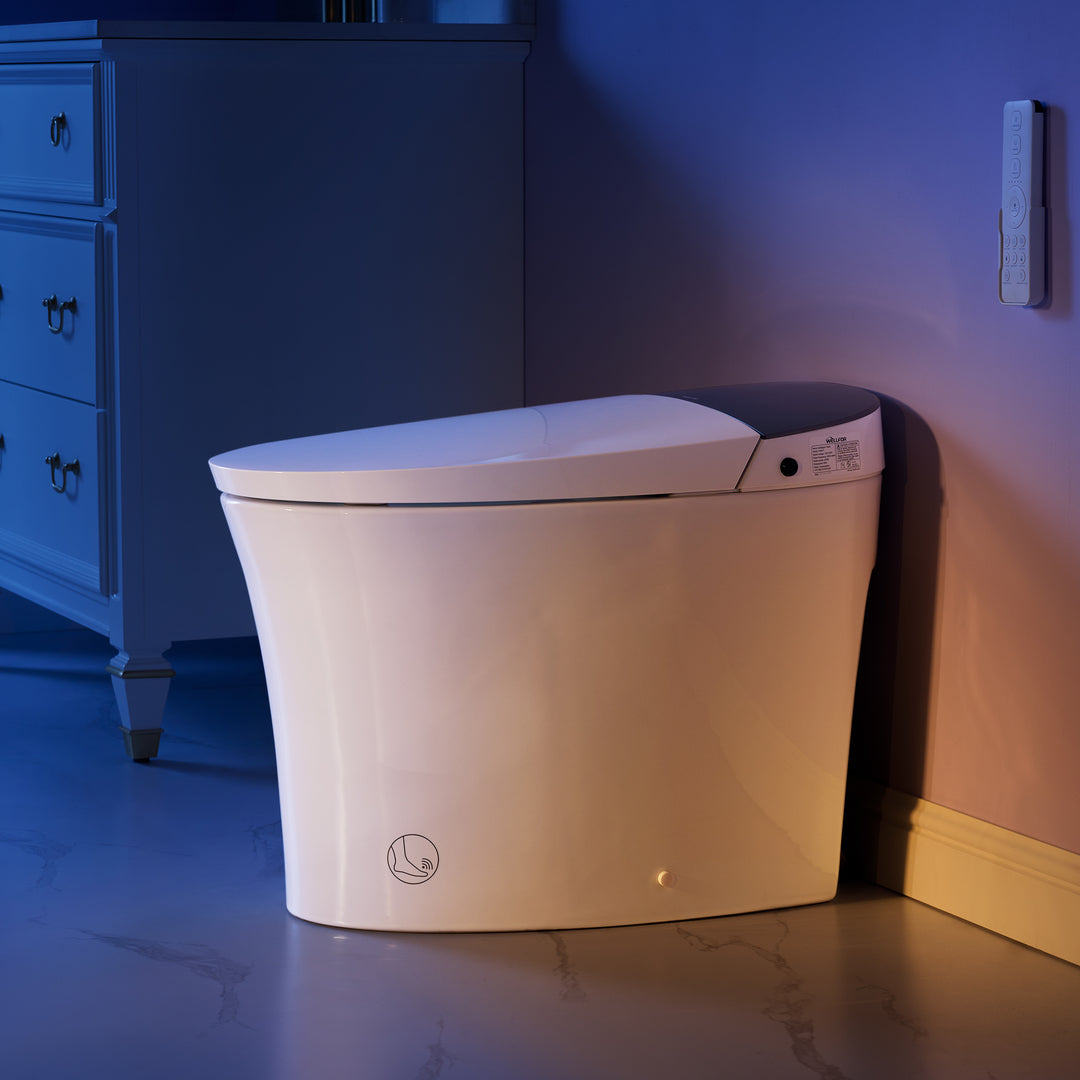 Elongated Smart Bidet Toilet in White with Built-in Tank, Foot Sensor Function, Auto Flush,LED Display