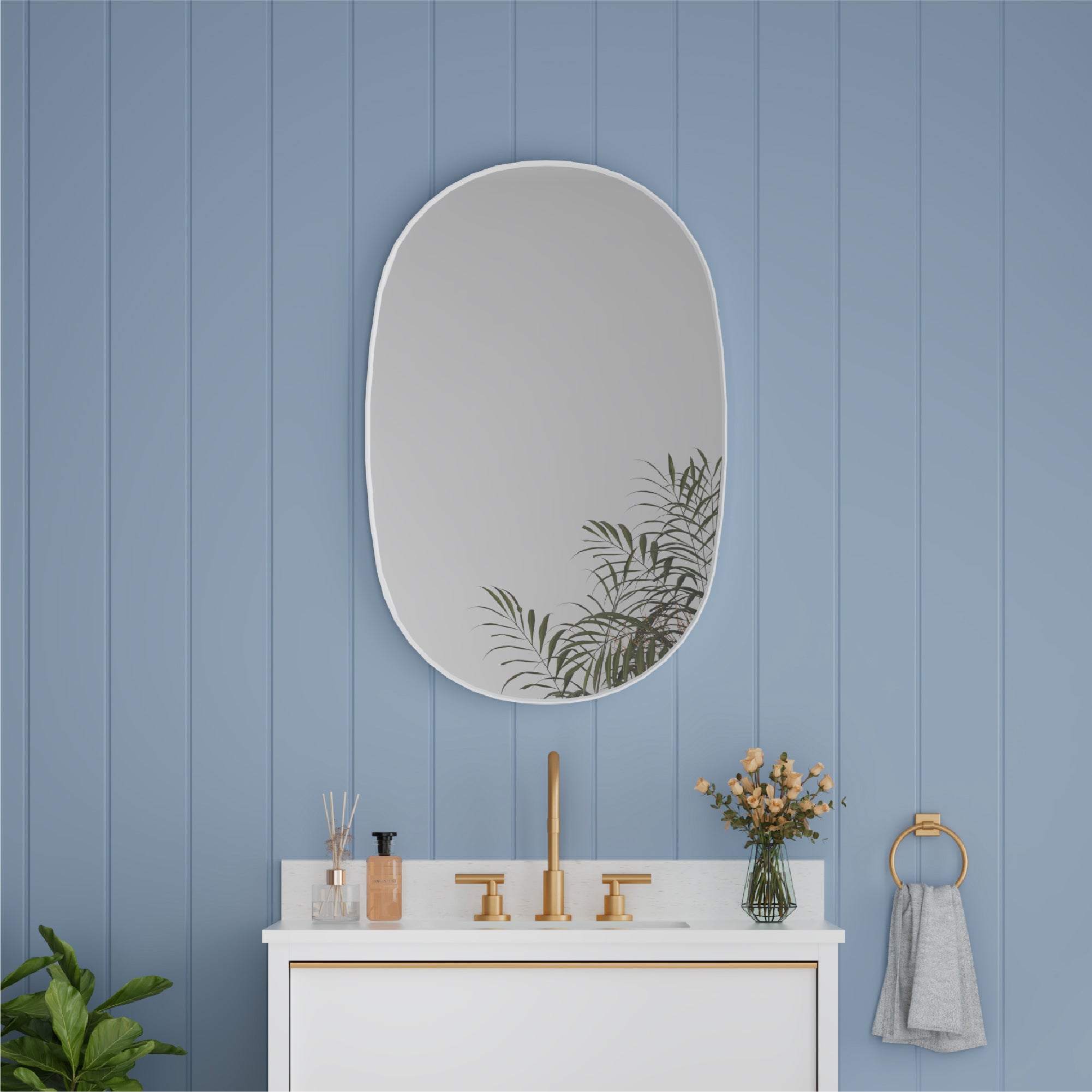 24 in. W. x 36 in. H Oval Framed Wall Bathroom Vanity Mirror in White